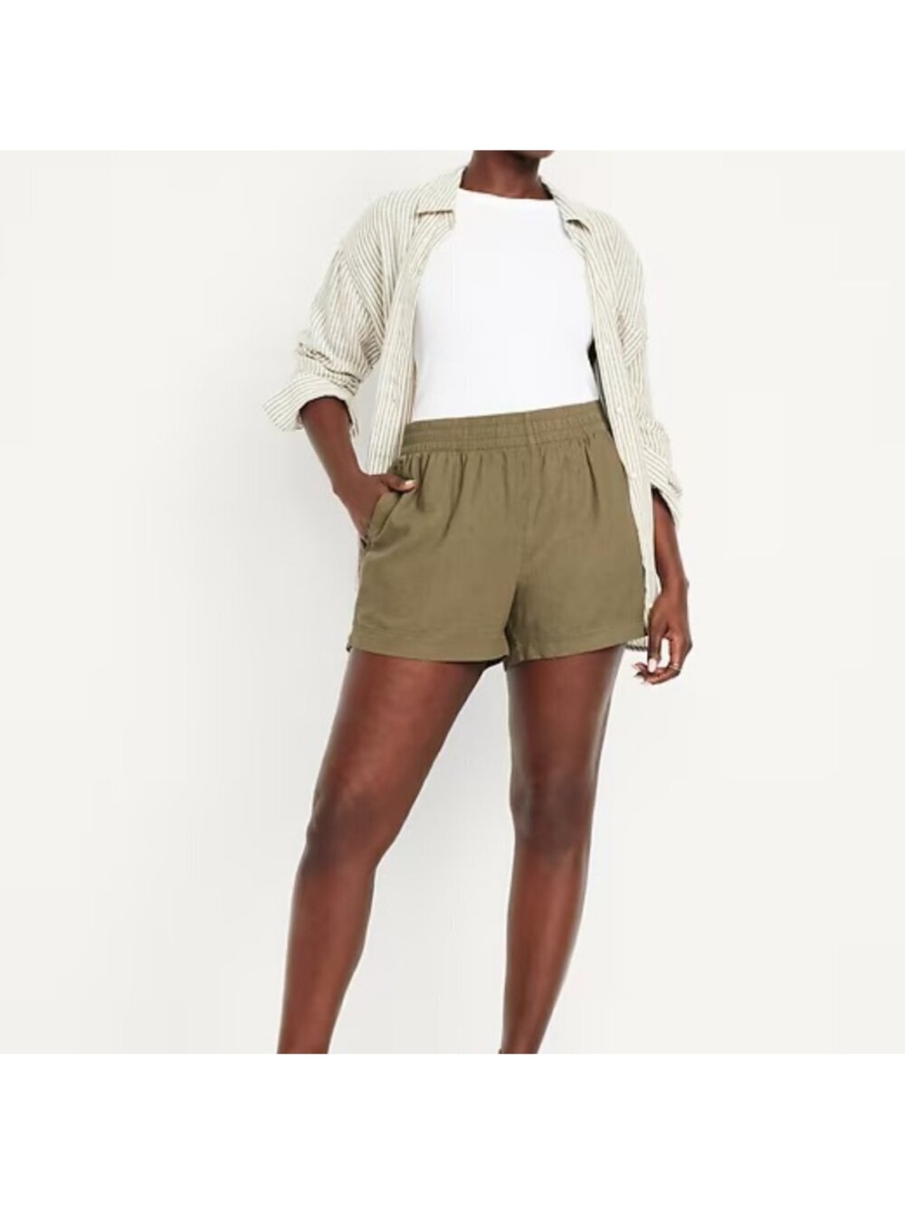 Old Navy High Rise Linen Blend Pull On Shorts in Olive Green Size XL
